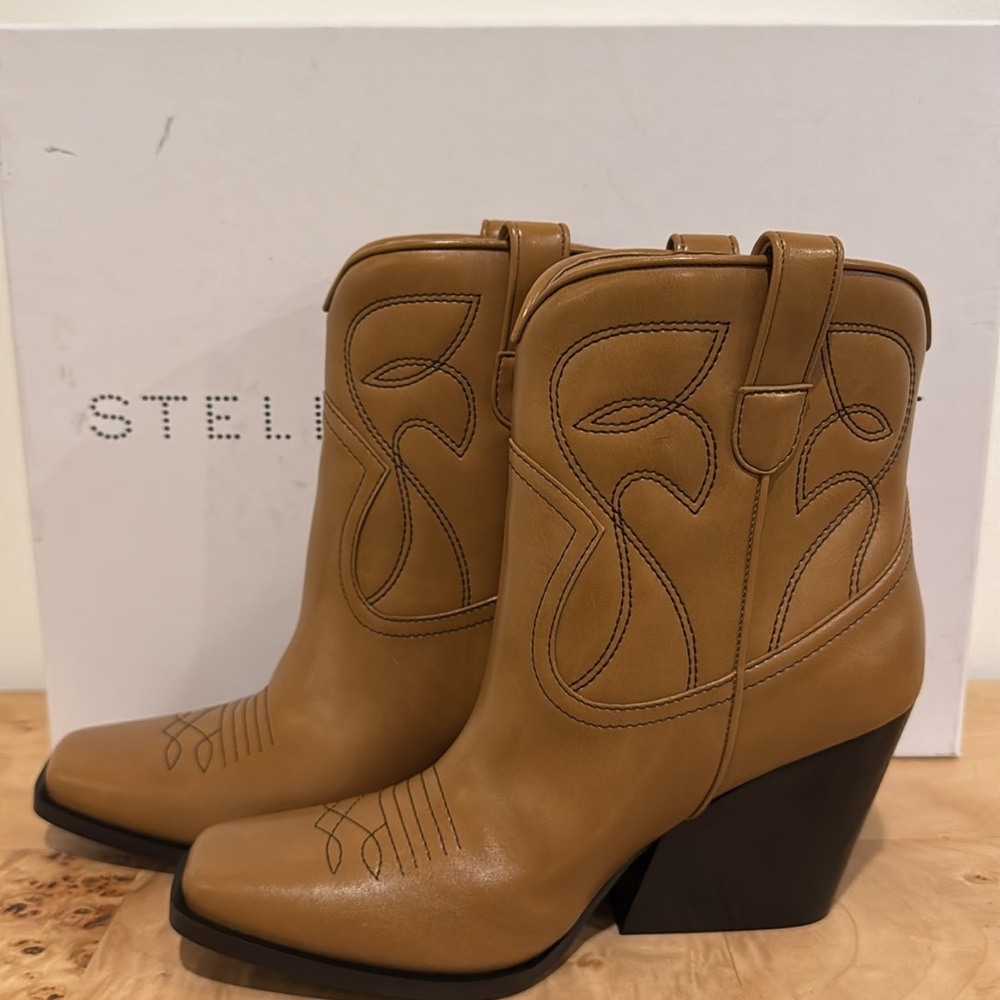 Stella McCartney Alter Mat Ankle Cowboy Boots in Toffee NEW